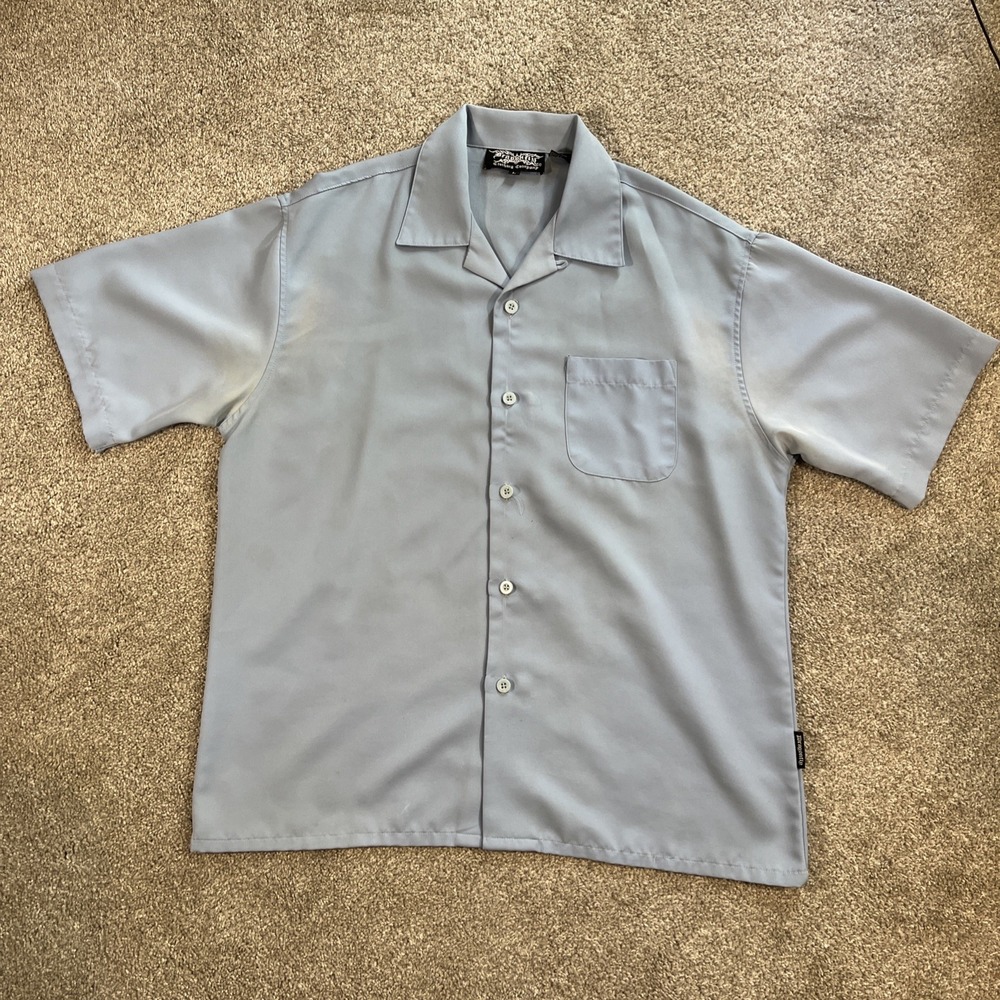 Vintage Dragonfly Clothing Shirt‎ Mens Large Blue Solid Button Up Short Sleeve